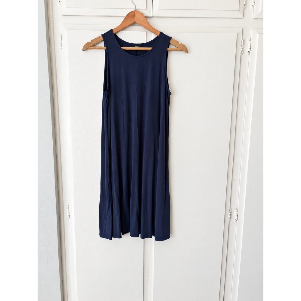 Quince Navy Blue Tencel Lyocell Sleeveless Swing Dress Size Medium